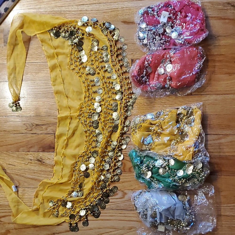 Lot of 5 Belly dance coin scarves